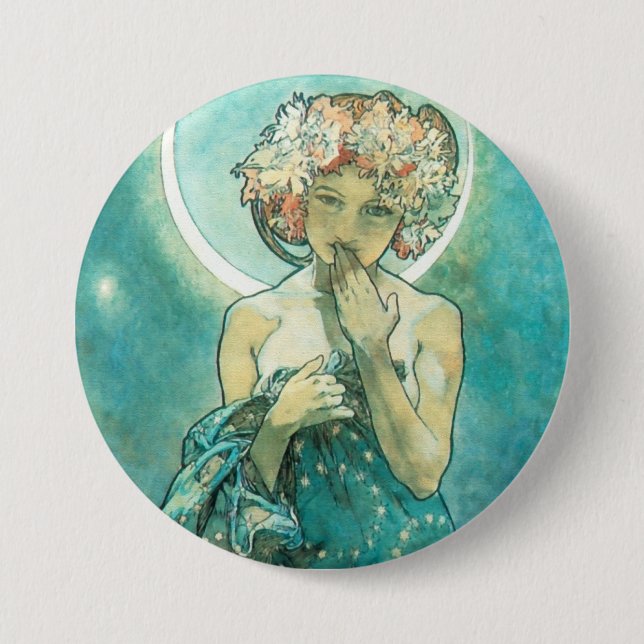 Alphonse Mucha Moonlight Clair De Lune Art Nouveau Button (Vorderseite)
