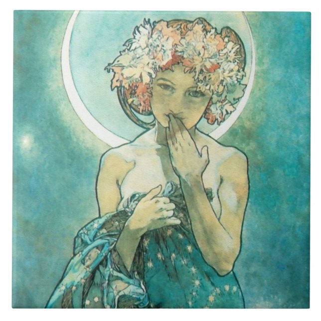 Alphonse Mucha Moonlight Clair De Lune Art Nouveau Fliese (Vorderseite)