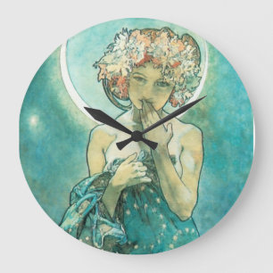 Alphonse Mucha Moonlight Clair De Lune Art Nouveau Große Wanduhr
