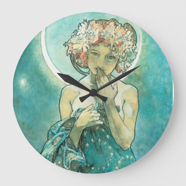 Alphonse Mucha Moonlight Clair De Lune Art Nouveau Große Wanduhr (Vorderseite)