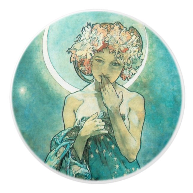 Alphonse Mucha Moonlight Clair De Lune Art Nouveau Keramikknauf (Vorderseite)