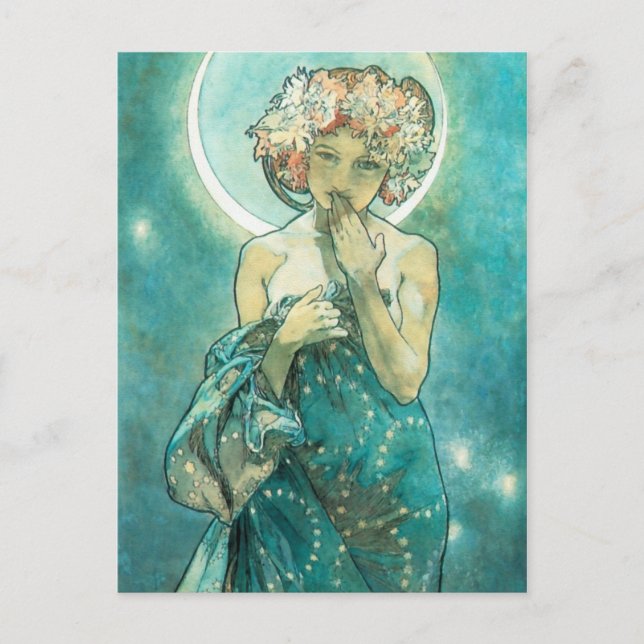 Alphonse Mucha Moonlight Clair De Lune Art Nouveau Postkarte (Vorderseite)