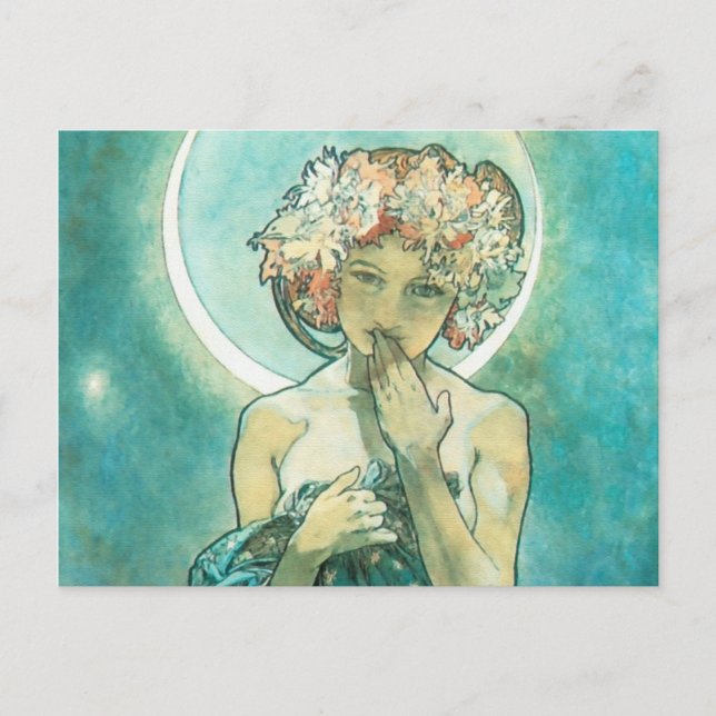 Alphonse Mucha Moonlight Clair De Lune Art Nouveau Postkarte (Vorderseite)
