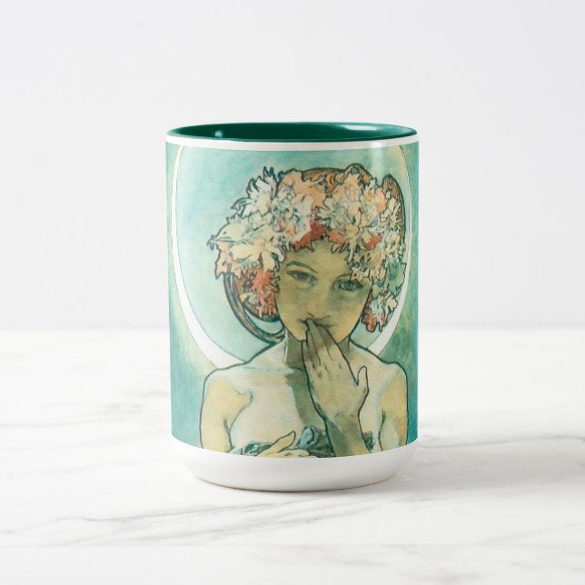 Alphonse Mucha Moonlight Clair De Lune Art Nouveau Zweifarbige Tasse (Mittel)