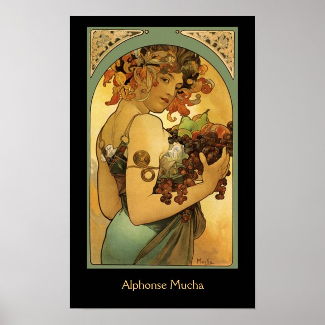 Alphonse Mucha Obstmalerei auf schwarz Poster (Vorne)