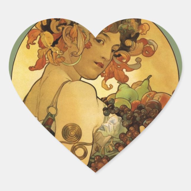 Alphonse Mucha Obstmalerei Herz-Aufkleber (Vorderseite)