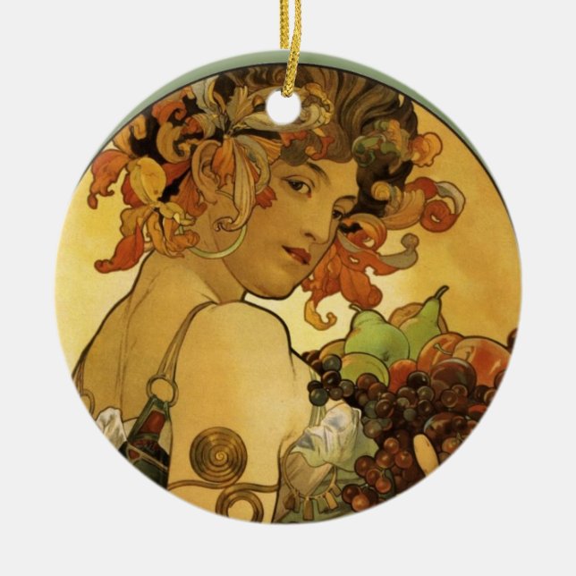 Alphonse Mucha Obstmalerei Keramik Ornament (Vorne)