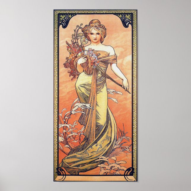 Alphonse Mucha Painting - Blume für Frauen Poster (Vorne)