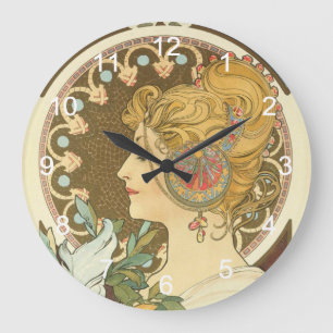 Alphonse Mucha Painting Große Wanduhr