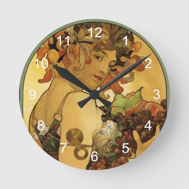 Alphonse Mucha Painting Runde Wanduhr (Vorderseite)