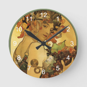 Alphonse Mucha Painting Runde Wanduhr