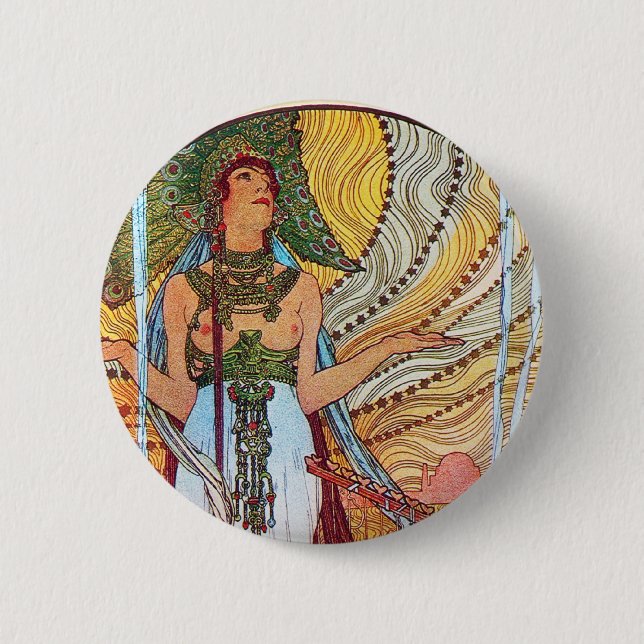 Alphonse Mucha Peacock Art Button (Vorderseite)