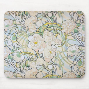 Alphonse Mucha Peonies Mousepad