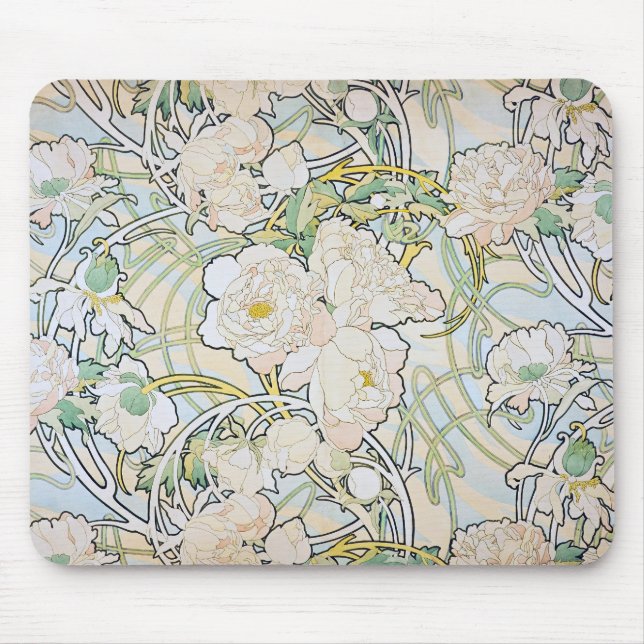 Alphonse Mucha Peonies Mousepad (Vorne)