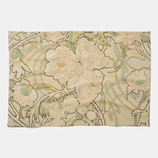 Alphonse Mucha Peonies Peony Rose Fawn 1897 Küchentuch