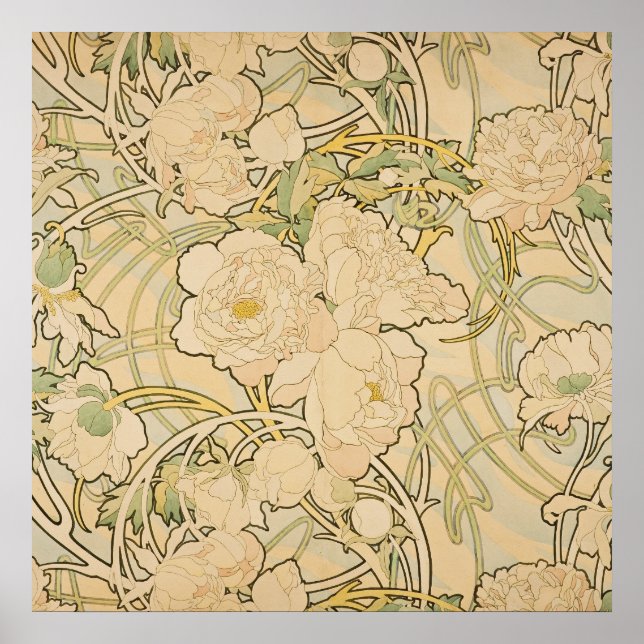 Alphonse Mucha Peonies Peony Rose Fawn 1897 Poster (Vorne)