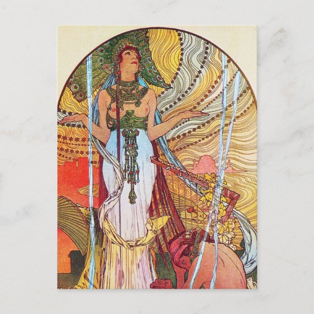 Alphonse Mucha Pfau Kunst Postkarte (Vorderseite)