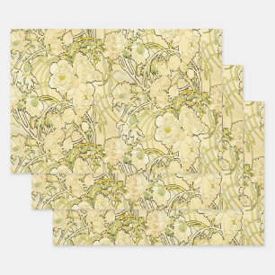 Alphonse Mucha Pfingstrosen Art Nouveau Blumenmust Geschenkpapier Set