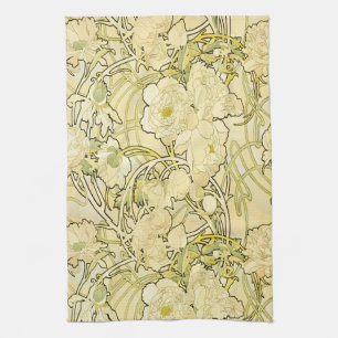 Alphonse Mucha Pfingstrosen Art Nouveau Blumenmust Geschirrtuch
