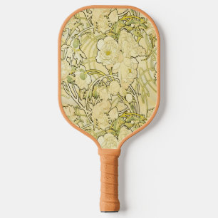 Alphonse Mucha Pfingstrosen Art Nouveau Blumenmust Pickleball Schläger
