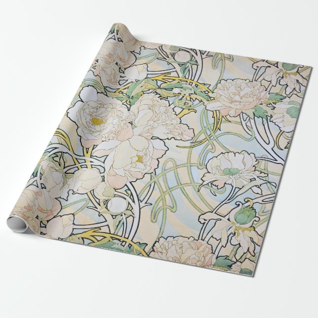 Alphonse Mucha Pfingstrosen Geschenkpapier (Ungerollt)