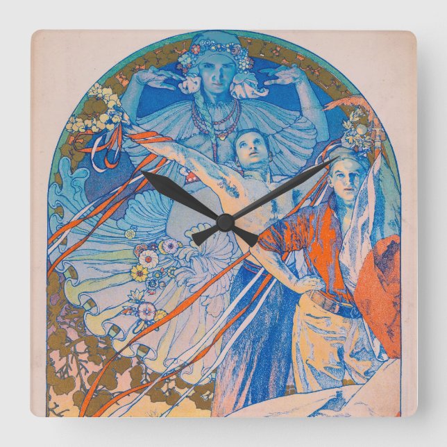 Alphonse Mucha Poster für das Sokol Festival (1926 Quadratische Wanduhr (Vorderseite)