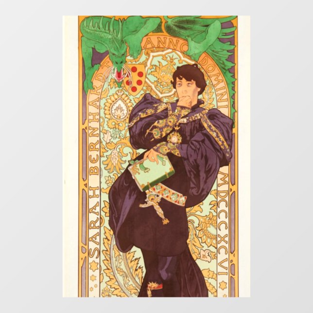 Alphonse Mucha Prince und Dragon Fensteraufkleber (Blatt)