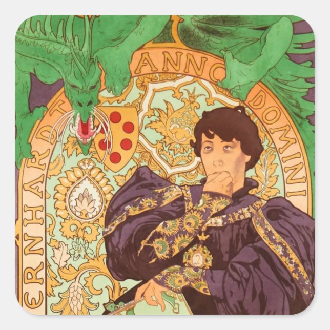 Alphonse Mucha Prince und Dragon Quadratischer Aufkleber (Vorderseite)