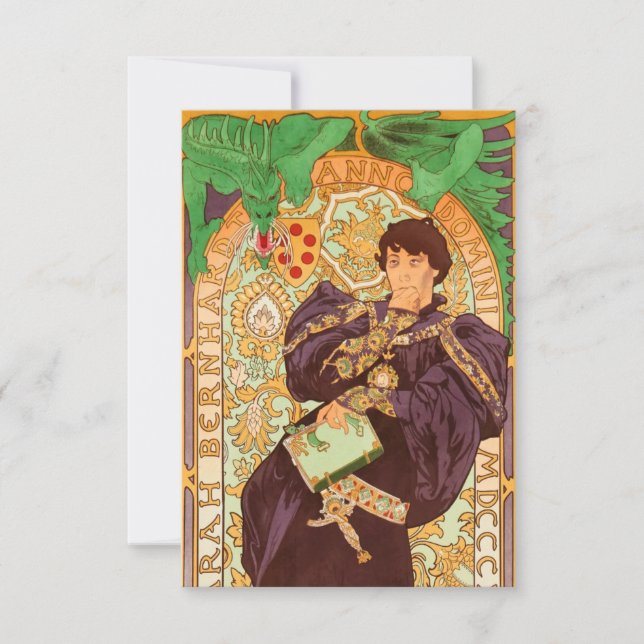 Alphonse Mucha Prince und Dragon RSVP Karte (Vorderseite)