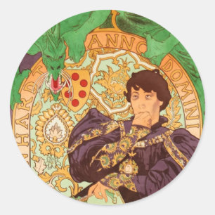 Alphonse Mucha Prince und Dragon Runder Aufkleber