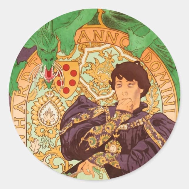 Alphonse Mucha Prince und Dragon Runder Aufkleber (Vorderseite)