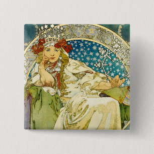 Alphonse Mucha Princess Hyacinth Art Nouveau Button