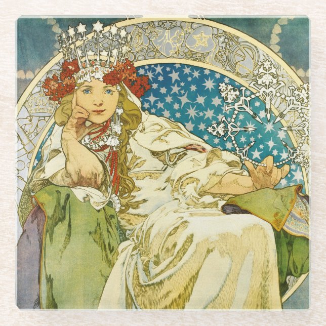 Alphonse Mucha Princess Hyacinth Art Nouveau Glasuntersetzer (Vorderseite)
