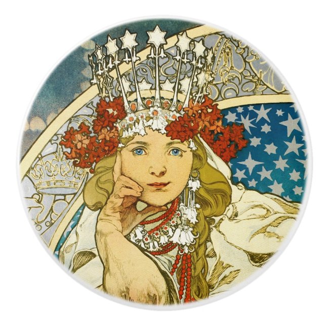 Alphonse Mucha Princess Hyacinth Art Nouveau Keramikknauf (Vorderseite)