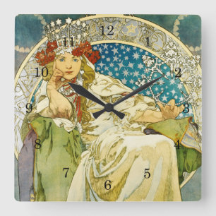 Alphonse Mucha Princess Hyacinth Art Nouveau Quadratische Wanduhr