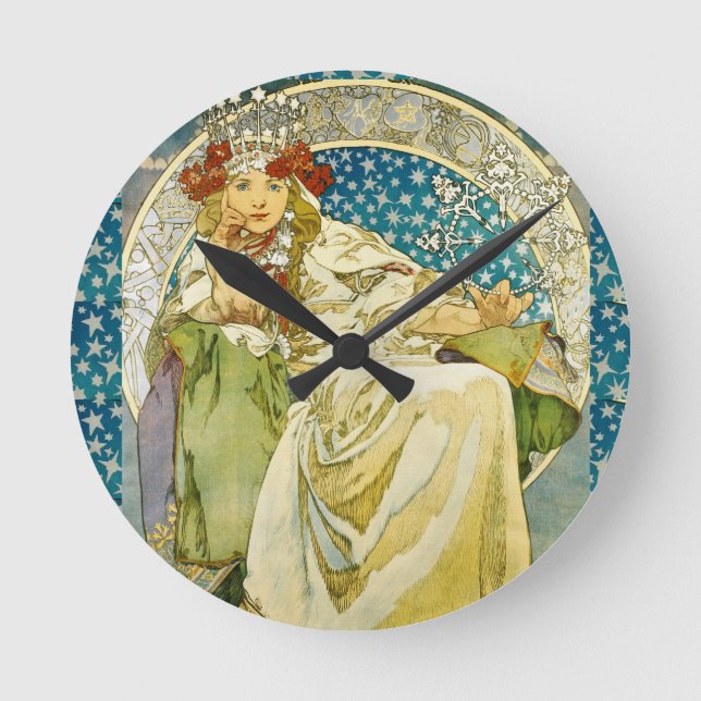 Alphonse Mucha Princess Hyacinth Art Nouveau Runde Wanduhr (Vorderseite)