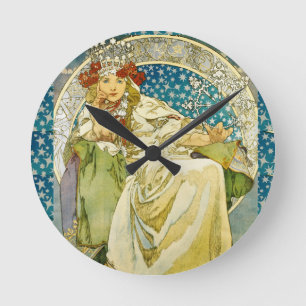 Alphonse Mucha Princess Hyacinth Art Nouveau Runde Wanduhr
