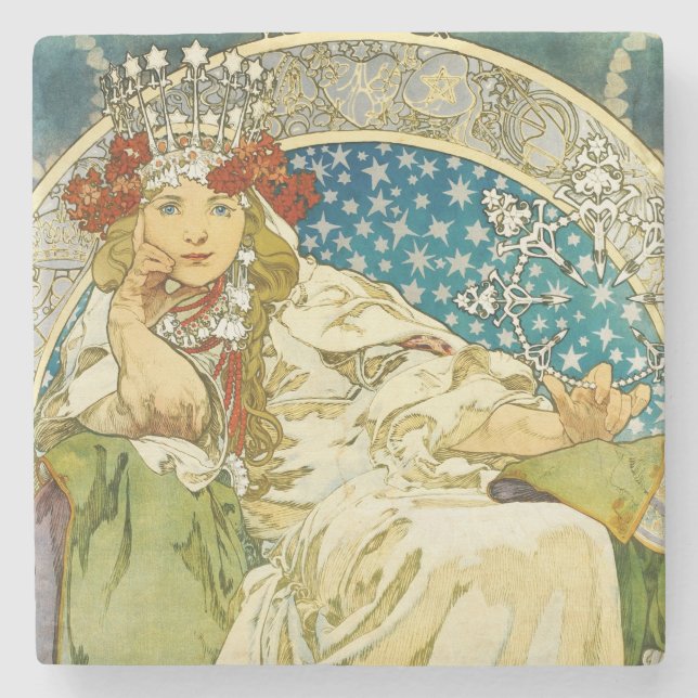 Alphonse Mucha Princess Hyacinth Art Nouveau Steinuntersetzer (Vorderseite)