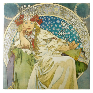Alphonse Mucha Prinzessin Hyacinth Art Nouveau Fliese