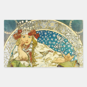 Alphonse Mucha Prinzessin Hyacinth Art Nouveau Rechteckiger Aufkleber