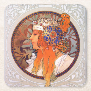 Alphonse Mucha Rechteckiger Pappuntersetzer