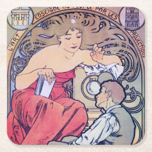 Alphonse Mucha Rechteckiger Pappuntersetzer