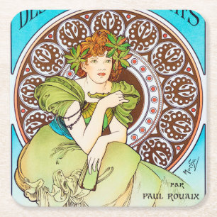 Alphonse Mucha Rechteckiger Pappuntersetzer