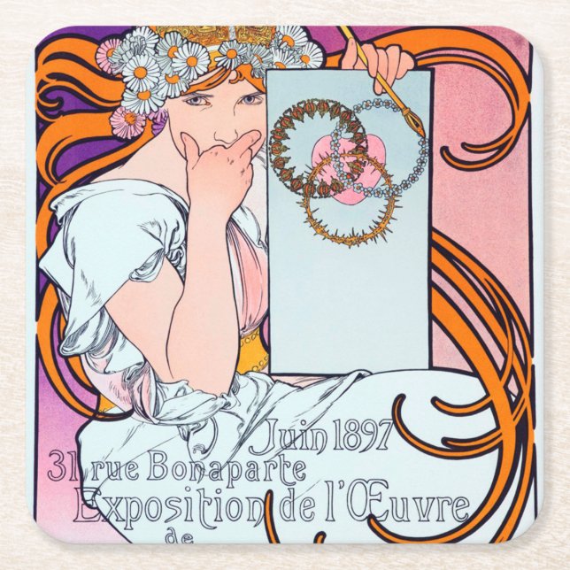 Alphonse Mucha Rechteckiger Pappuntersetzer (Vorderseite)