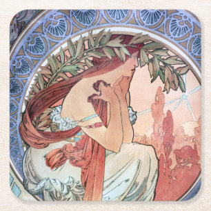 Alphonse Mucha Rechteckiger Pappuntersetzer