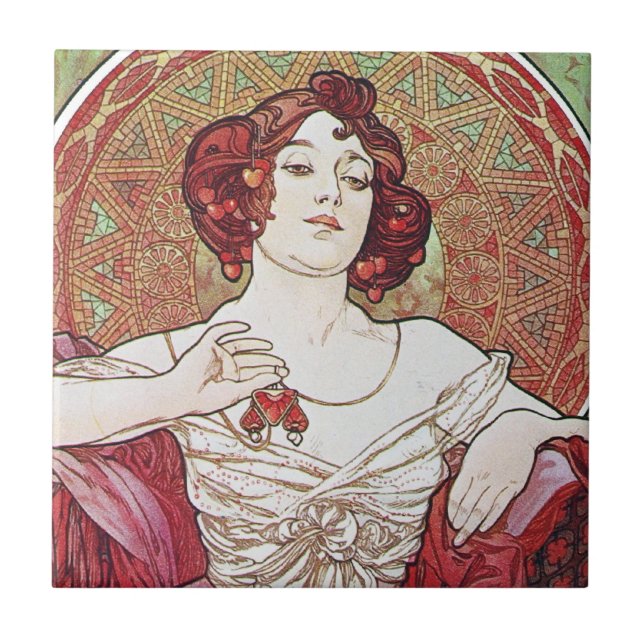 Alphonse Mucha Ruby Fliese (Vorderseite)