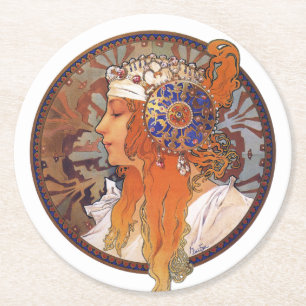 Alphonse Mucha Runder Pappuntersetzer