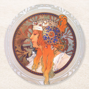 Alphonse Mucha Runder Pappuntersetzer
