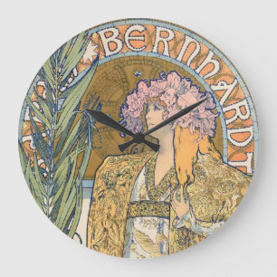 Alphonse Mucha - Sarah Bernhard Malerei Große Wanduhr