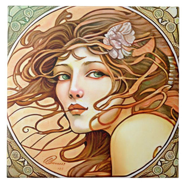 Alphonse Mucha Sarah Bernhardt Art Nouveau Fliese (Vorderseite)